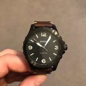 Fossil watch. Black Face with Brown Band.